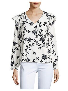 Women Vero Moda Floral Print V-Neck Long Ruffle Sleeve Blouse Size XS